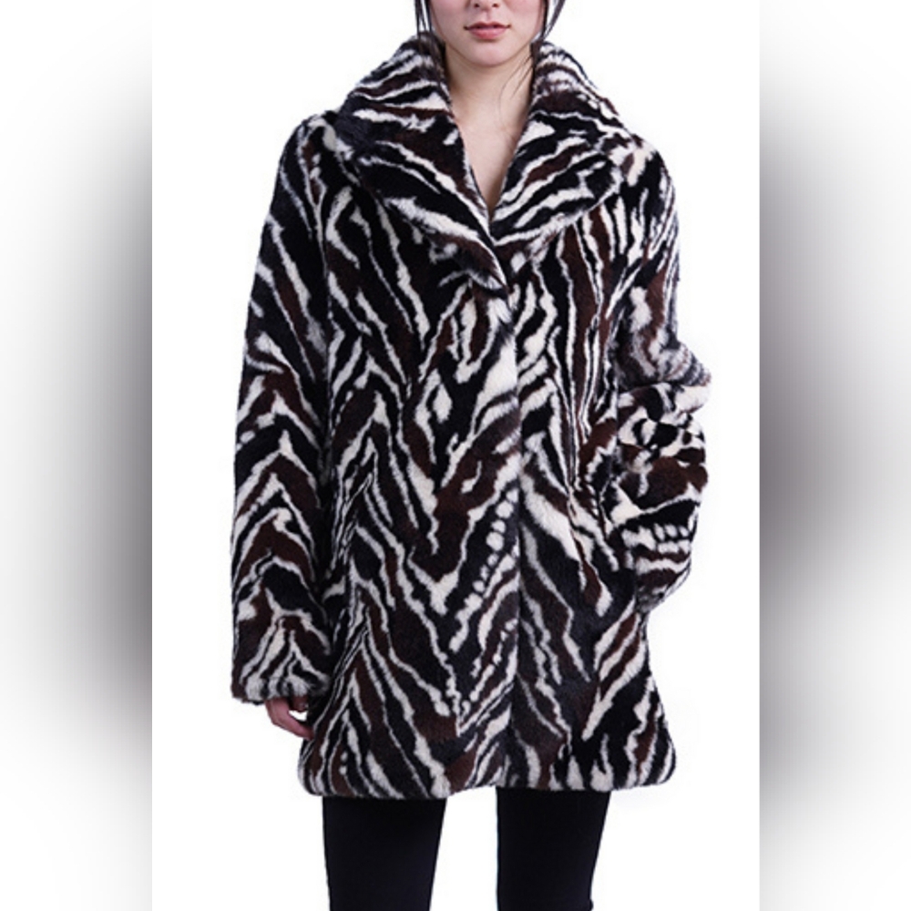 Love Token Zebra Print Faux-Fur Coat LT33105
